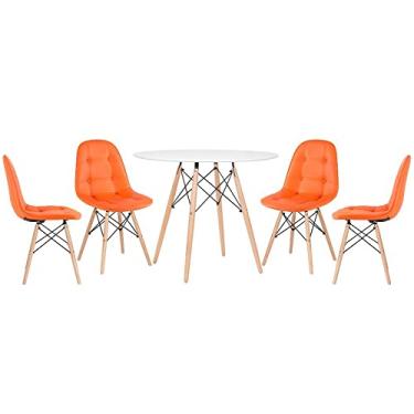 Imagem de Loft7, KIT - Mesa Eames 90 cm branco + 4 cadeiras Botonê laranja