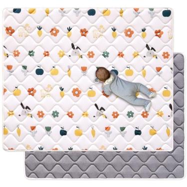 Imagem de Tapete de brinquedo de espuma premium para bebês de 1,8 m x 1,2 m, tapetes de atividades extragrandes para bebês, bebês, tapete de esponja macia e grossa para o chão, brincadeiras e hora da barriga, lavável na máquina para facilitar o cuidado