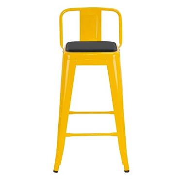 Imagem de Loft7, Banqueta média Iron Tolix encosto 66 cm design industrial com almofada