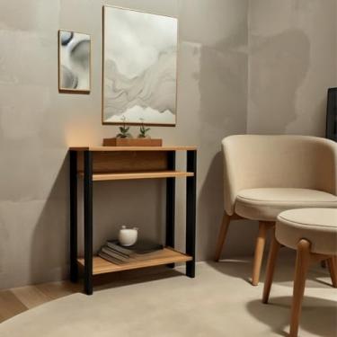 Imagem de Aparador Mesinha Todo MDF - Mesa Lateral de Sofá e Apoio, Prática para Sala, Escritório e Cozinha, Compacta e Durável (PRETO E CARVALHO)