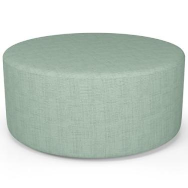 Imagem de Puff Redondo Orgânico para Living 90cm Lola W01 Linho Verde Menta - Lyam Decor