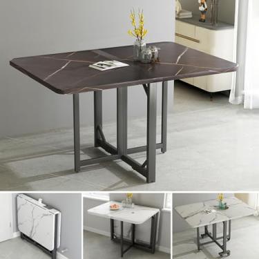 Imagem de ZXLPHA Mesa de jantar dobrável moderna, mesa de jantar dobrável extensível, mesa expansível multifuncional com almofadas ajustáveis, estrutura de estrutura de aço carbono, facilmente Bea