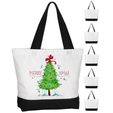 Imagem de Lzerking Sacola de lona com bolso interno e fecho magnético, pacote com 6 sacolas reutilizáveis de grande capacidade, sacola de compras resistente de 340 g para bricolage, praia, presente, mulheres