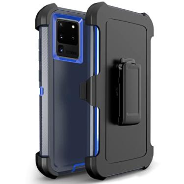 Imagem de Bisbkrar Capa para Samsung Galaxy S20 Ultra, capa de telefone [grau militar] 3 em 1 proteção resistente à prova de choque, capa de para-choque resistente (com clipe de cinto preto) (azul)