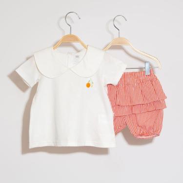 Imagem de Conjunto Infantil Menina Bata/Short Xadrez Laranja keko-Feminino