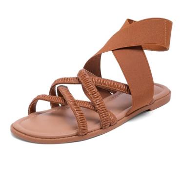 Imagem de Luoika Sandálias femininas planas de largura larga, sandália deslizante com tiras, sapatos elegantes de verão para mulheres., Marrom 770, 7 X-Wide