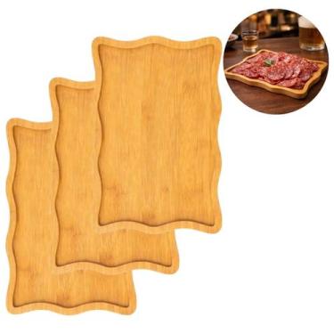 Imagem de 3 Bandejas de Madeira 34cm Retangular Grande Natural Decorativa - Top
