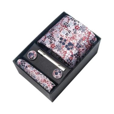 Imagem de Conjunto De Abotoaduras E Gravata Borboleta Marrom Paisley 8 Cm Com Le