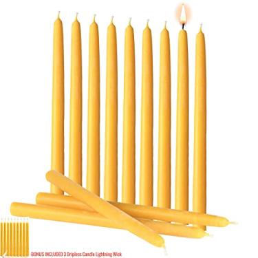 Imagem de Velas cônicas de cera de abelha | Cônicos feitos à mão de 30 cm feitos de cera de abelha de grau cosmético puro natural com um pavio de algodão grosso | Tempo de queima longo e sem fumaça | Feito nos