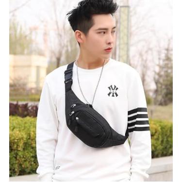 Imagem de Pochete masculina com vários bolsos, bolsa de cintura impermeável resistente ao desgaste para esportes ao ar livre, caixa registradora e uso diário comercial (preto)