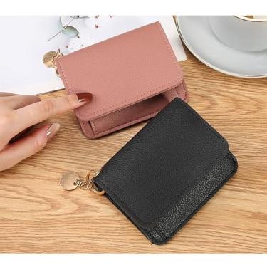 Imagem de Carteira compacta feminina pequena – porta-chaves fofa, bolso com zíper, vários compartimentos para cartão para uso diário, Roxa, Retrô