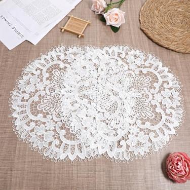 Imagem de Jogo americano redondo de renda de crochê de 38 cm vintage branco feito à mão com florete rústico bordado de algodão para mesa de jantar, festa de casamento, vaso doméstico lavável na cozinha