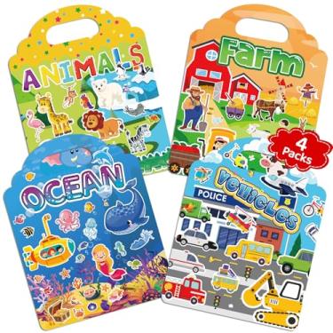 Imagem de Livros adesivos gelatinosos para crianças de 2 a 4 anos, 4 conjuntos de livros adesivos reutilizáveis para crianças de 1 a 3, brinquedos de viagem, livro de atividades para crianças de 2, 3, 4, 5, 6