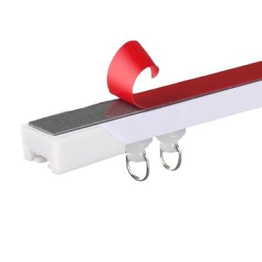 Imagem de Faixa de cortina autoadesiva 4,6 m (15,1 pés) - sem perfuração de teto ou suporte de parede para janelas, armários, armários, banheiros e cortinas de chuveiro - Varões de cortina de fácil instalação