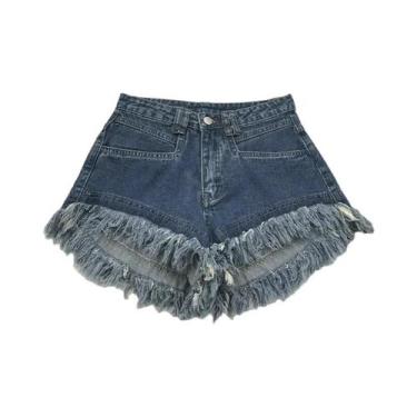Imagem de Shorts De Denim De Cintura Alta Estilo Coreano Com Franjas Para O Verã