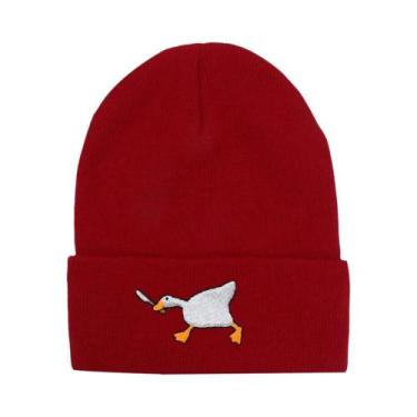 Imagem de Gorro De Inverno Unissex Tricotado Com Bordado De Ganso, Touca Quente 