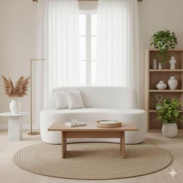 Imagem de Sofá Minimalista Orgânico 2 Lugares Sala Bouclé Cor:branco