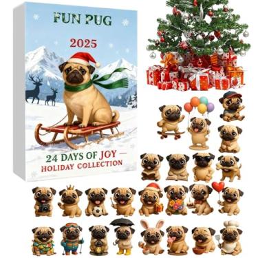 Imagem de Calendário de contagem regressiva com pingente de cachorro, acrílico 2D, reutilizável | Calendário de contagem regressiva com pingentes de tema Pug, para árvore, janela, parede, porta, cornija