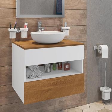 Imagem de Gabinete Armario Banheiro Bali Com 1 Gaveta E Cuba Venus Branco/Naturale Branco/Naturale