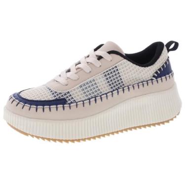 Imagem de TruFox Tênis feminino com cadarço e plataforma, confortável, moderno, cano baixo, grosso, tênis de caminhada, Preto off-white azul-marinho, 34