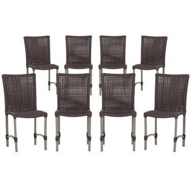 Imagem de 8 Cadeiras De Jantar Cannes De Alumínio Pintura Fend Trama Marrom