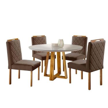 Imagem de Mesa Redonda 1,0m e 4 Cadeiras Off-White Marrom Havana
