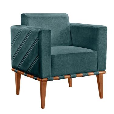 Imagem de Poltrona Delly Madeira Maciça Castellar Móbile Linho Azul Linho Azul