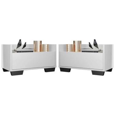 Imagem de Kit Com 2 Mesas De Cabeceira 80Cm Multimóveis V4003 Branca/Preta Branco/Preto