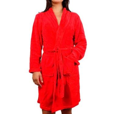 Imagem de Kimono Felpudo Unisex Roupão Microfibra Macio Pós Banho - Camesa, Verm