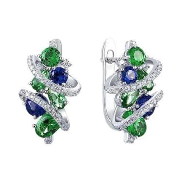 Imagem de Brincos De Argola Em Zircônia Cúbica Verde E Azul Para Mulheres, Joias