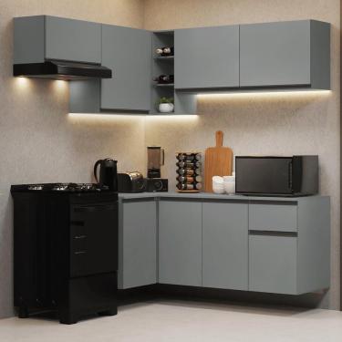 Imagem de Armário De Cozinha Completa De Canto Suspenso 325cm Nice Madesa 05 Cinza