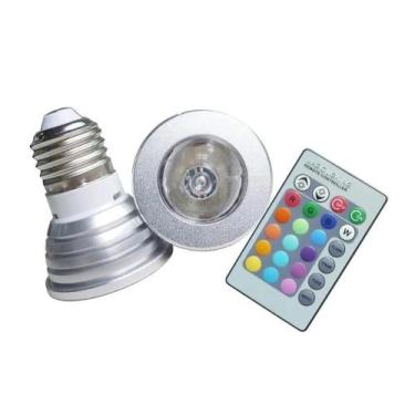Imagem de Lampada Led Iluminação RGB 3w E27 Luz Sollar Com Controle, E27