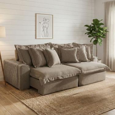 Imagem de Sofá Retrátil e Reclinável 2 Lugares 210cm Linho Zeus Marrom