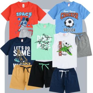 Imagem de Conjunto De Verão Roupa Infantil Menino Camiseta Bermuda 5un - TGS Con