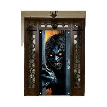 Imagem de Banner De Halloween Com Zumbi Espreitando, Decoração De Porta Aterrori