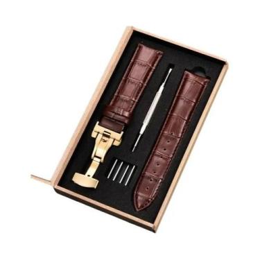 Imagem de Pulseira De Couro Para Relógio, 18mm-24mm, Fecho Borboleta De Aço Inox