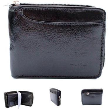 Imagem de Carteira Masculina PRETO Couro Legítimo Macio Com Zíper Completa - HB1