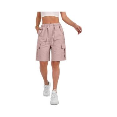 Imagem de Bermuda Cargo Feminina Com Comprimento Até O Joelho, 6 Bolsos, Cintura