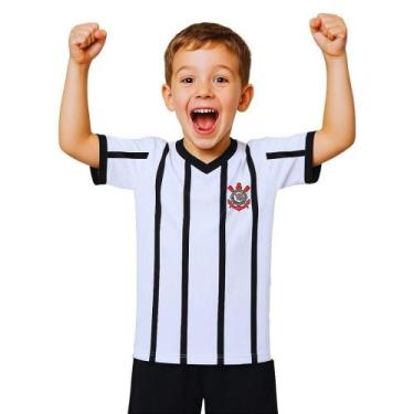 Imagem de Camiseta Infantil Corinthians Branca Listras Oficial, Branco, Tam 14