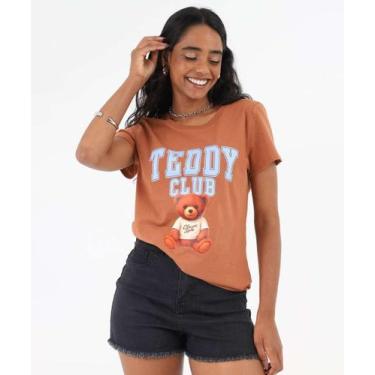 Imagem de Blusa Feminina Estampa Urso Manga Curta Marisa Marrom-22047, Marrom, G