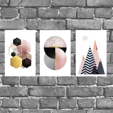 Imagem de Kit 3 Placas Decorativas Geométricas Rosês 18x27cm