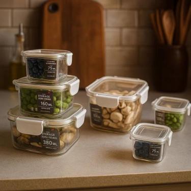 Imagem de Conjunto 3 Potes Herméticos Quadrados Plástico Tampa Vedação Mantiment