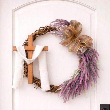 Imagem de Guirlanda Cruz Sagrada Flores Decoração Enfeite Páscoa 60cm - OUTRAS M