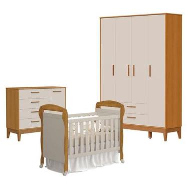 Imagem de Quarto de Bebê 4 Portas com Cômoda com Porta Flip e Berço Americano Da