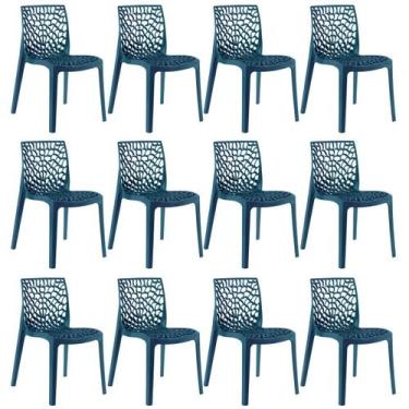 Imagem de Kit 12 Cadeiras Laráz Gruvyer Design Anatômico Azul petróleo - Laraz