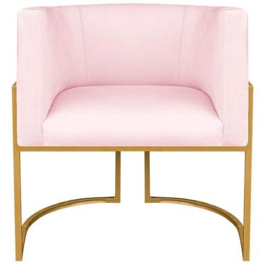 Imagem de Kit 2 Poltronas Dália Estofada Design Sofisticadoc/Base De Ferro Dourado Suede Rosa Bebê