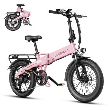 Imagem de Bicicleta Elétrica Dobrável Jasion EB6 Rosa 1000W Motor Brushless Bateria Embutida Removível 48V 375Wh Pneus 20" Fat Tire 7 Marchas 110V