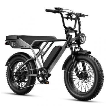 Imagem de Bicicleta elétrica Jasion RetroVolt Pro cinza degradê, pneus 20x4, motor 750W pico 3000...