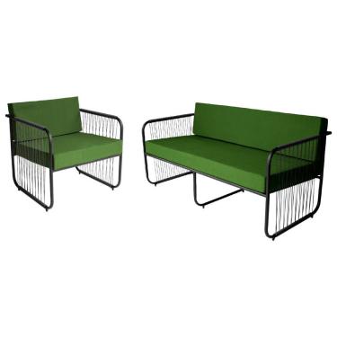 Imagem de Conjunto Poltronas E Namoradeira Córdova Fibra Sintética Preto Verde Acesse Móveis