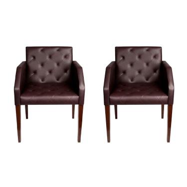 Imagem de Kit 2 Poltronas Decorativa Nina Tecido Sintético Costura Capitonê Marrom Rud House